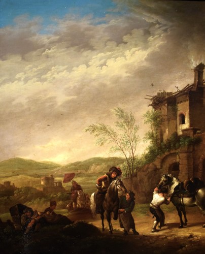 Paintings & Drawings  - Horsemen Resting in the Village  Flemish Master, Mid-19th century